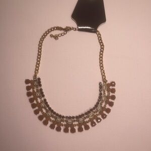 Gold-Tone Multi-Strand Bib Necklace with Brown & Orange Faceted Glass Beads